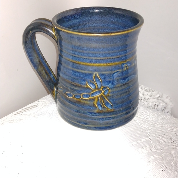 Hand Crafted  Pottery Blue Glazed Cup Plate - Picture 3 of 5
